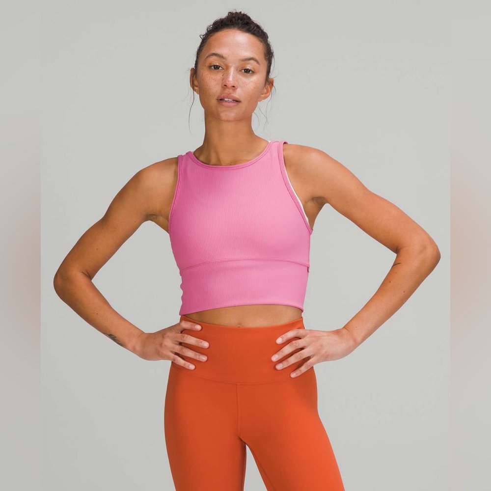 NWT! Sold out style! Lululemon Power Pivot Tank *rib, size 6, pink blossom